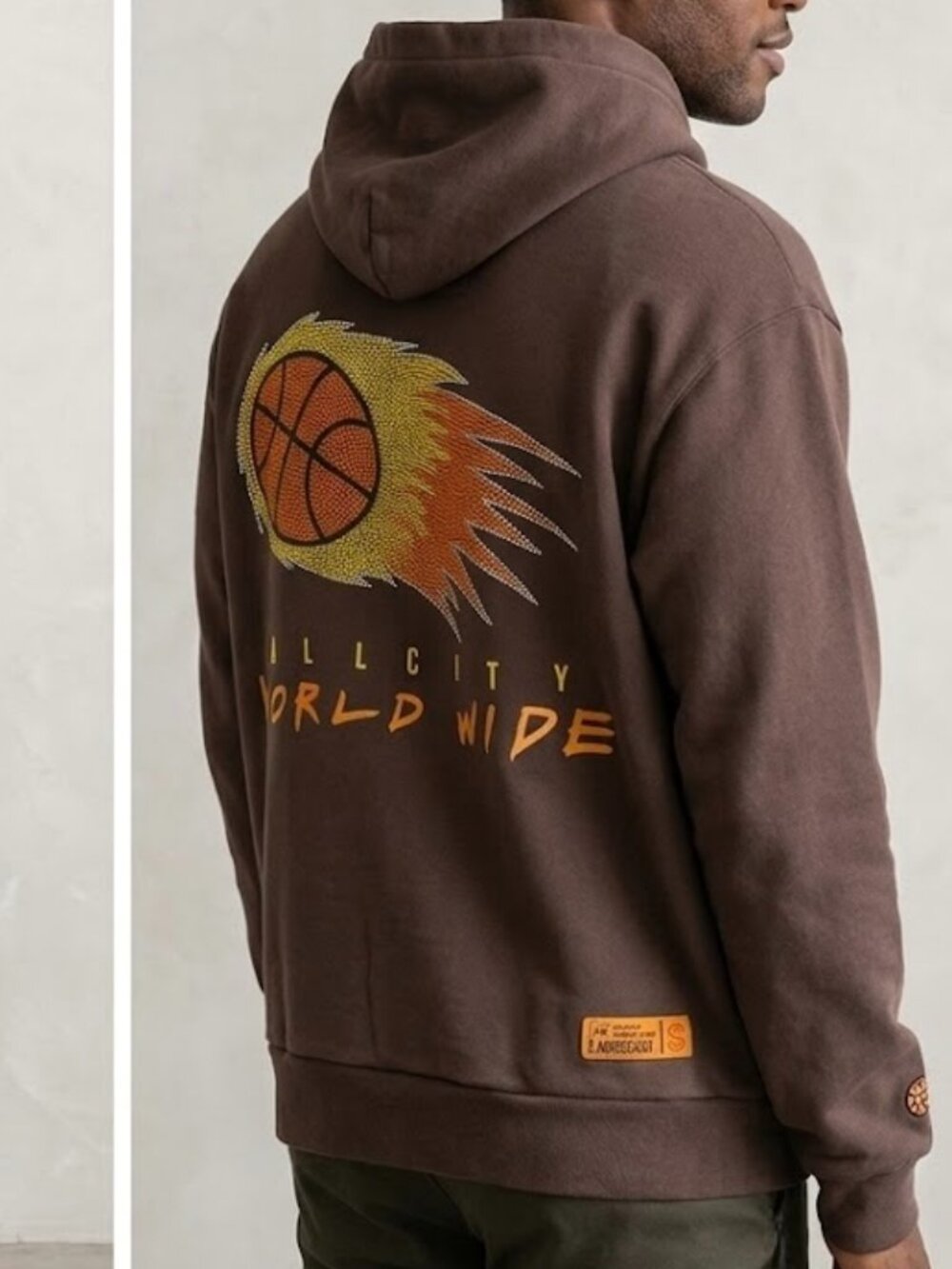 Just Don All City World Wide Basketball Brown Pullover Hoodie Mens Size Large